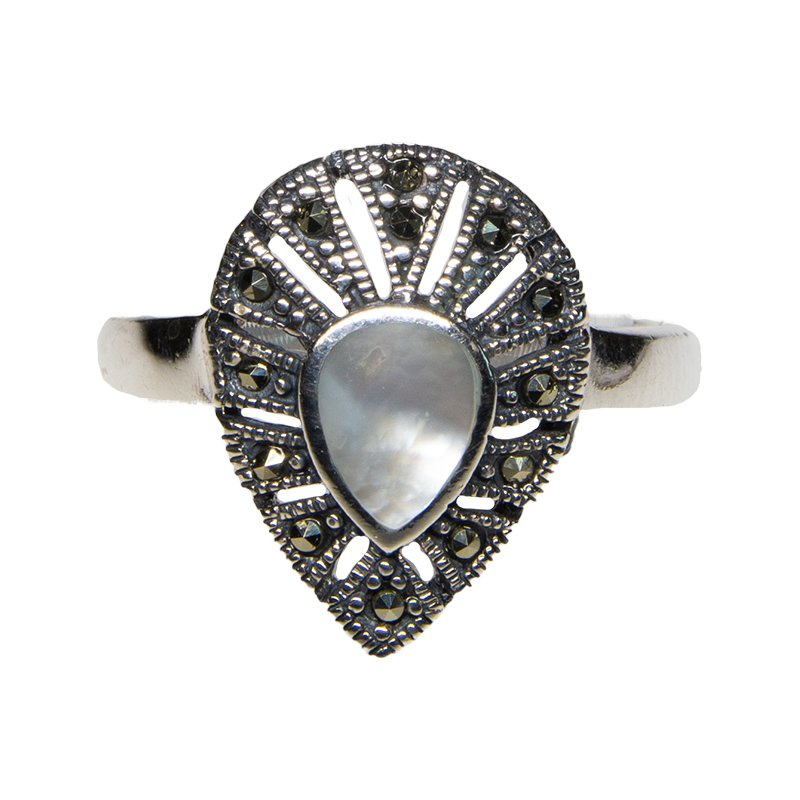 Mother of Pearl - Marcasite Style Ring - 925 Sterling Silver