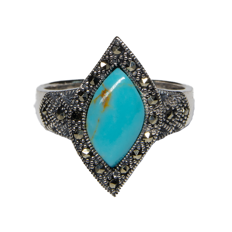 Marcasite Style Turquoise Ring 925 Sterling Silver