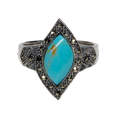 Marcasite Style Turquoise Ring 925 Sterling Silver