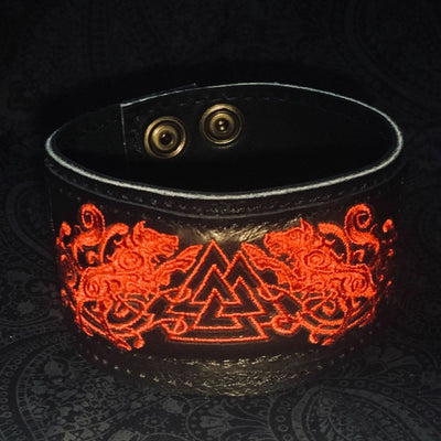 Leather Valknut Odin Lion wristband/cuff