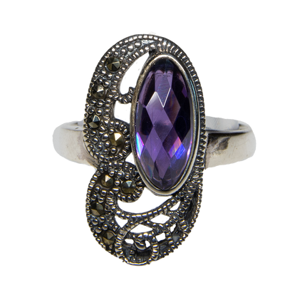 Amethyst, Marcasite Style Ring - .925 sterling silver