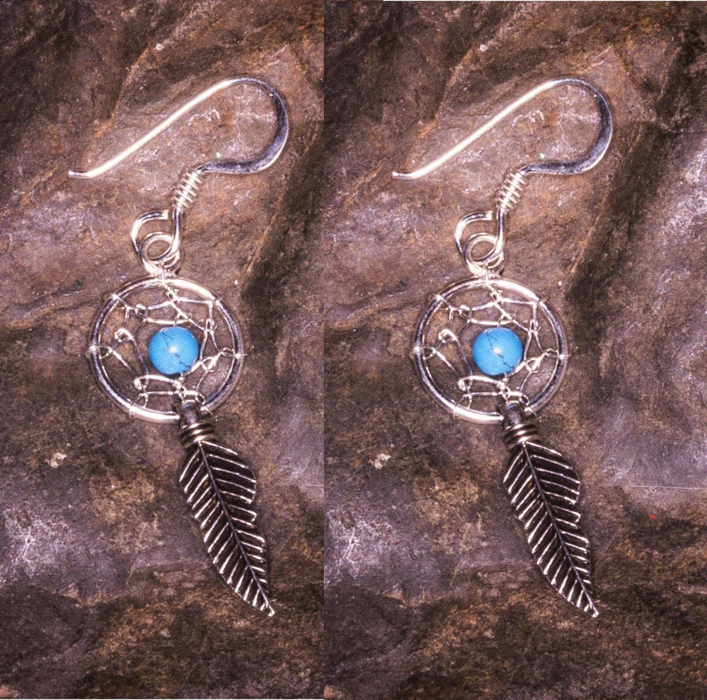 Turquoise dreamcatcher dropper 925 silver dangle hook earrings hoop ladies
