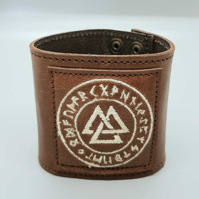 Leather Valknut Odin Thor wrist cuff wristband Viking Norse Biker Archery Larp