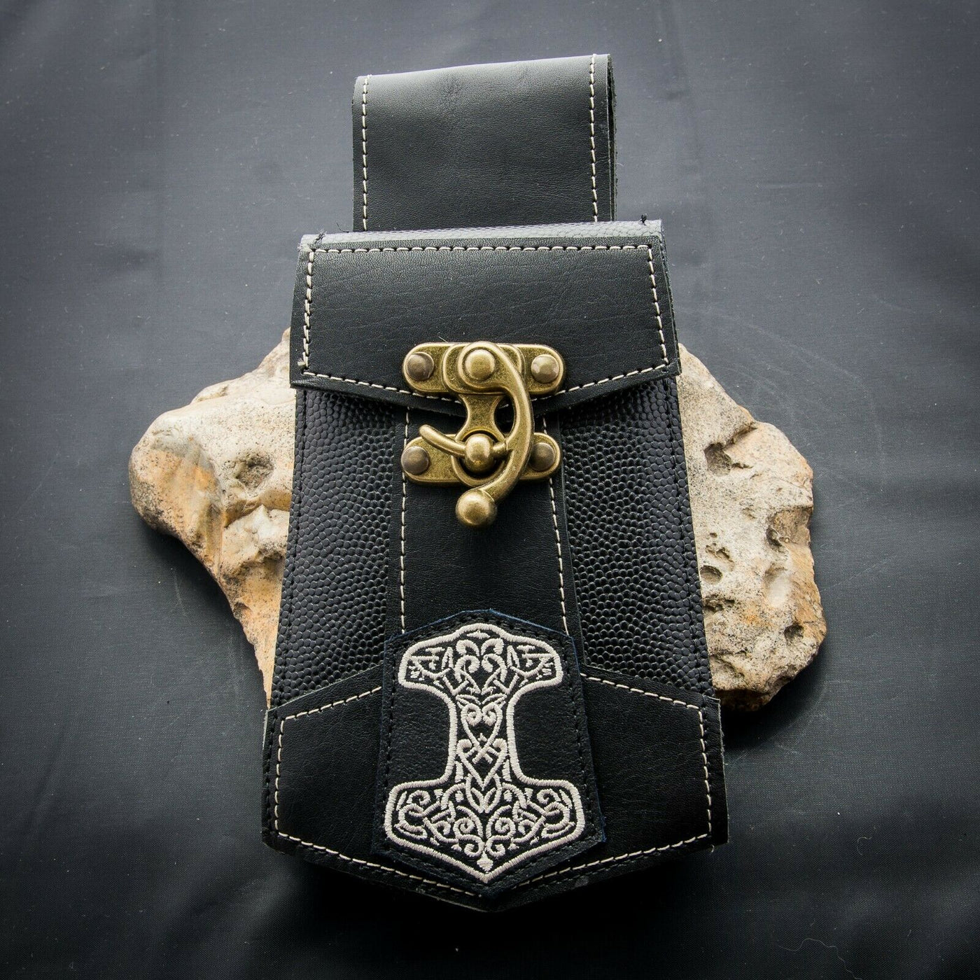 Leather Thors Hammer Mobile Cell Phone Pouch Norse Viking Wallet Belt Bum Fanny