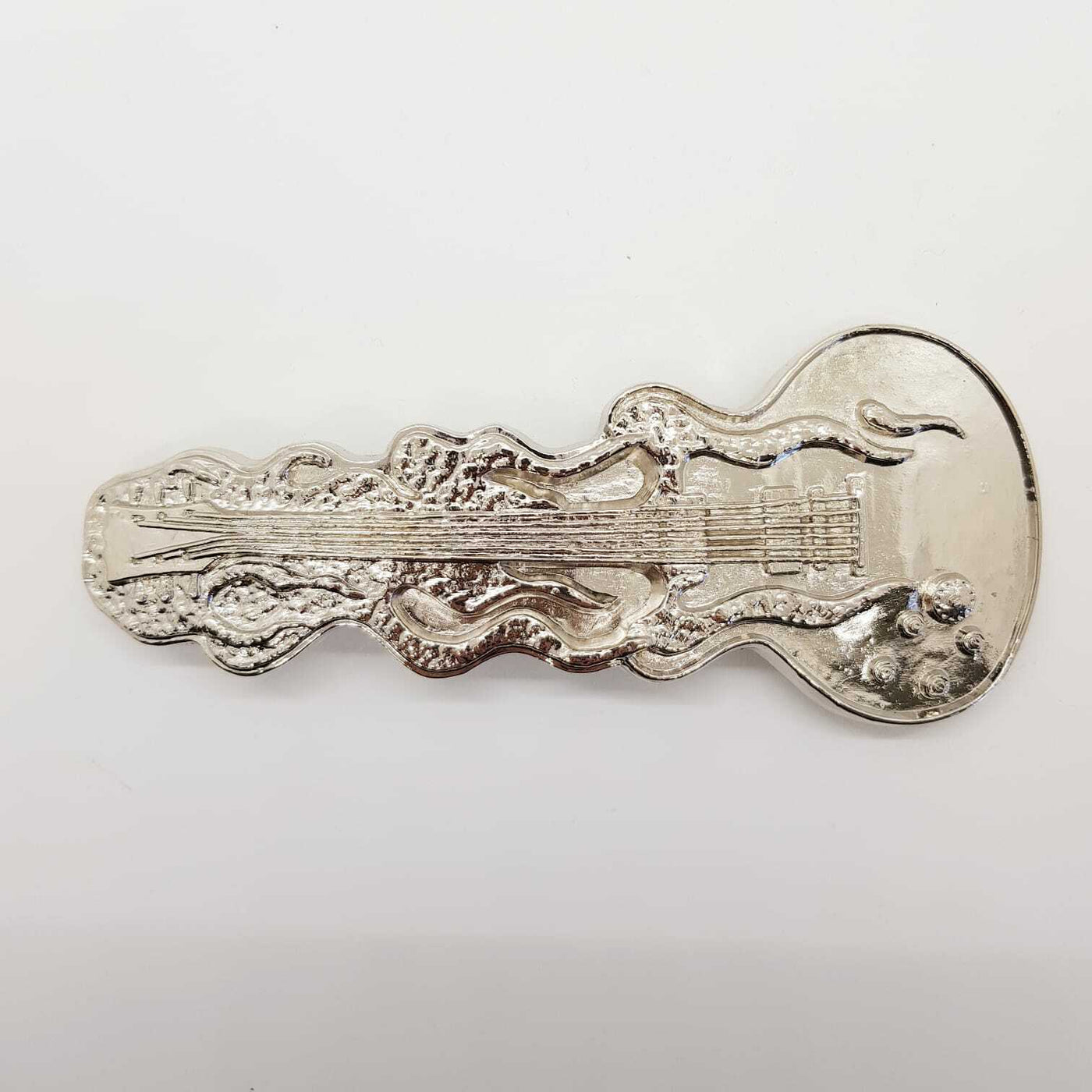 Flaming Guitar  Belt Buckle In Chrome music musician biker rocker blues