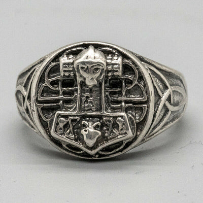 Thors Hammer Skull Signet Ring 925 silver Biker Gothic viking Mjolnir Trinity
