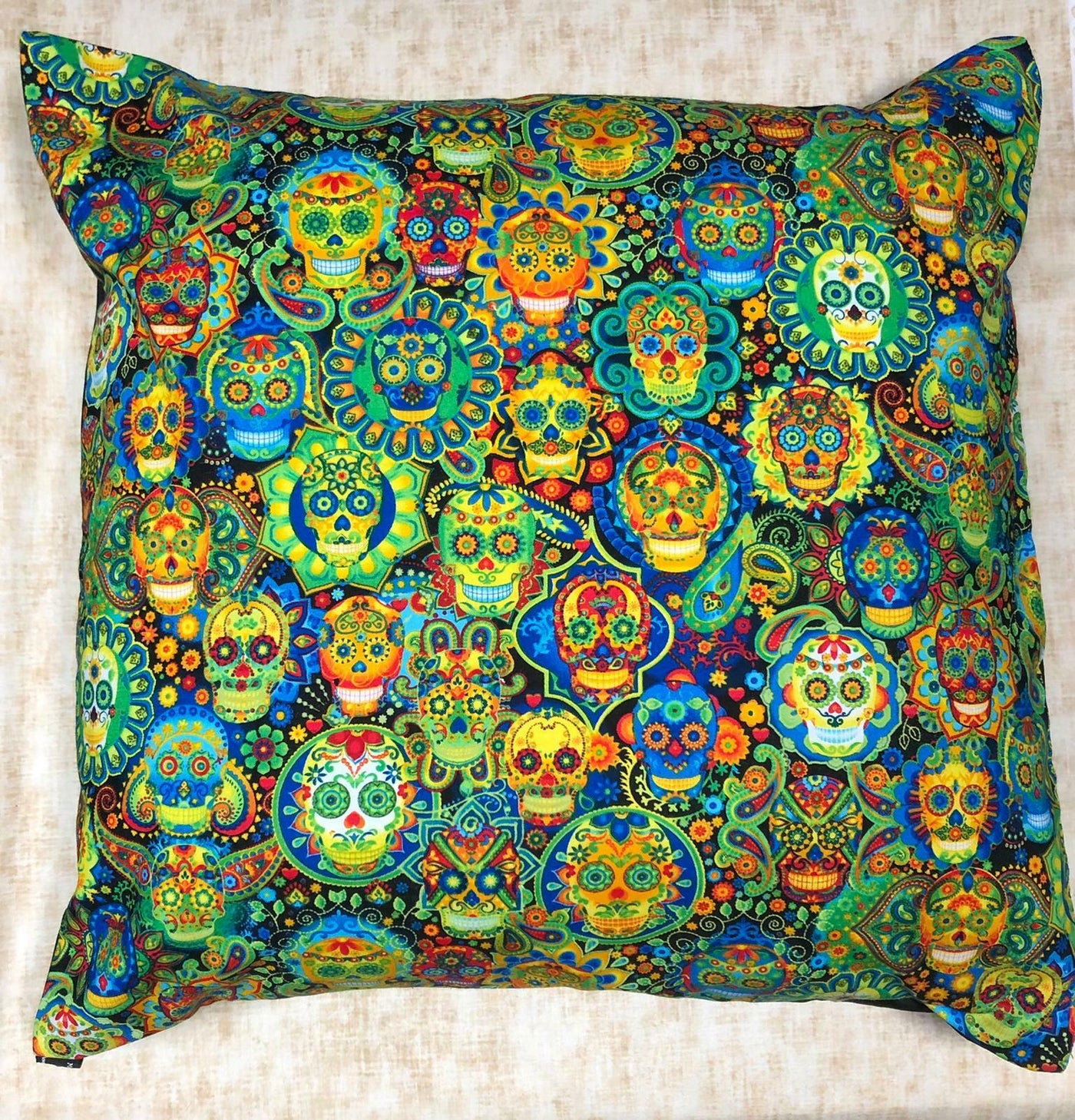 Day of the Dead Skull Mandala Designer Cushion Cover Case fits 18" x 18"  Cotton