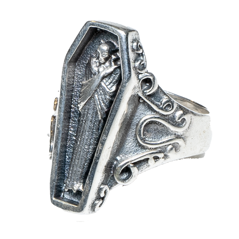 Mummy Coffin Skeleton Ring 925 silver Metal Biker Gothic egypt occult feeanddave