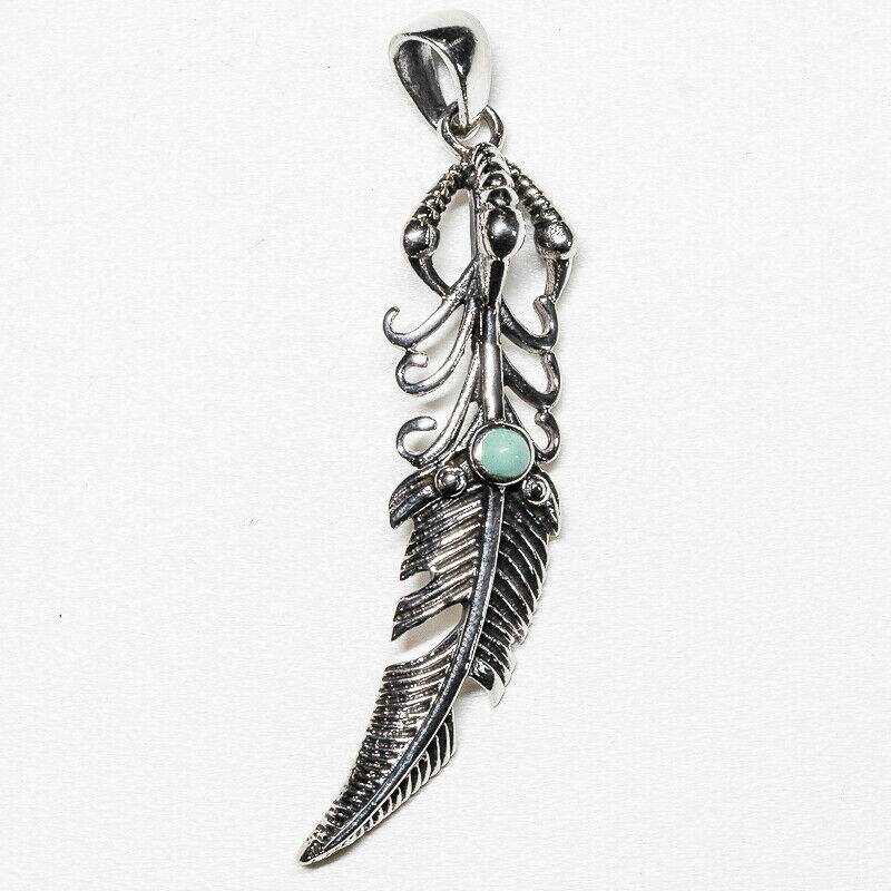 Feather Angel Turquoise Pendant .925 silver Peacock Claw Biker Pagan feeanddave.
