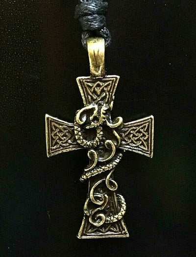 Celtic Cross Snake Pendant - Bronze