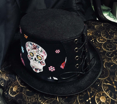 Steampunk Top Hat Corset Day of the Dead Sugar Skulls Biker Gothic David Textile