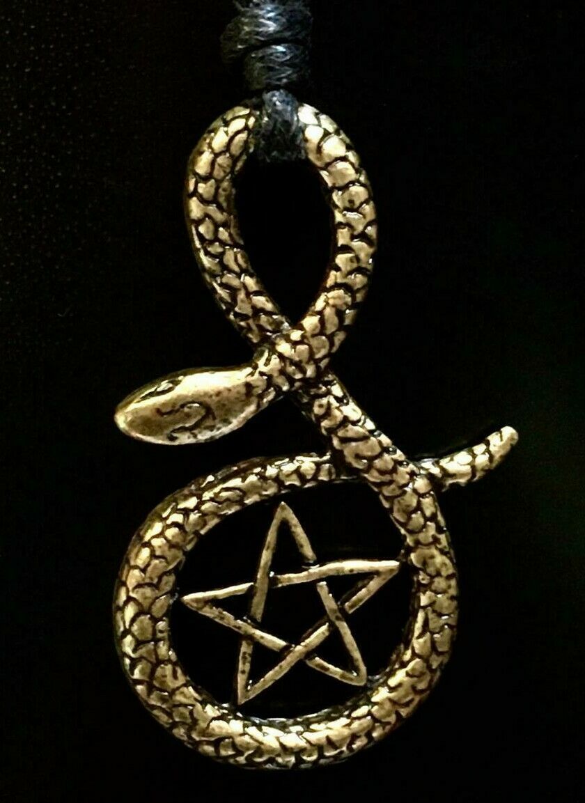 Snake Pentagram Bronzed Pewter Metal Pendant Gothic Biker Surfer adjustable cord