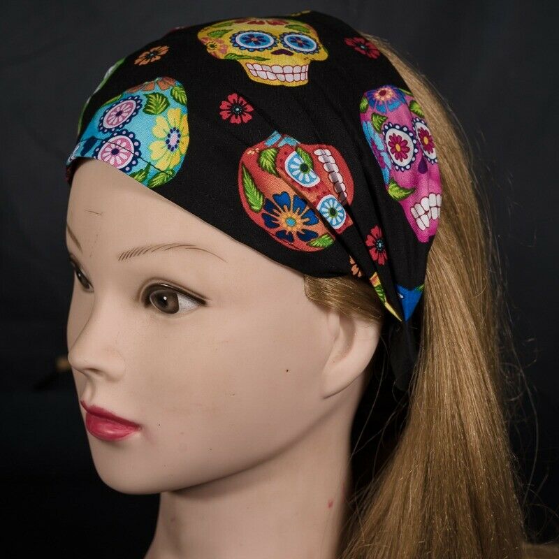 Bright Candy Skull Elasticated Headband - 100% Cotton