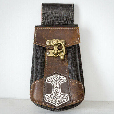 Leather Thors Hammer Mobile Cell Phone Pouch Viking Belt Loop Hip Bag Wallet
