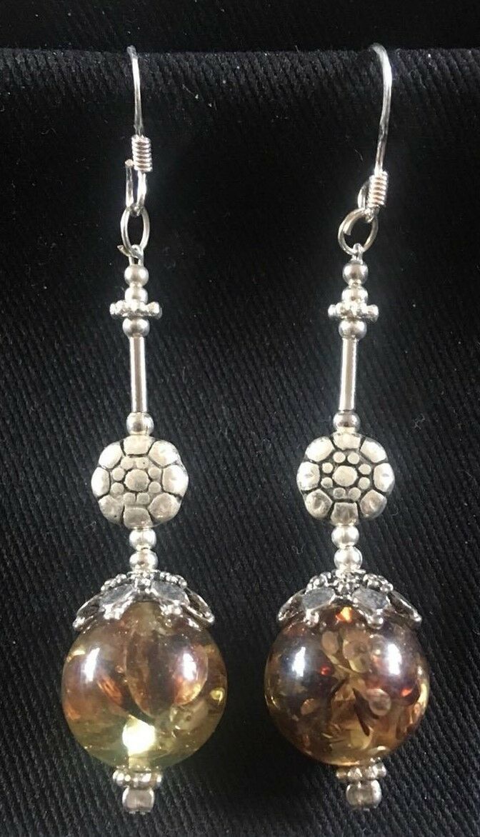 Baltic Amber & Silver dropper earrings - .925 sterling silver
