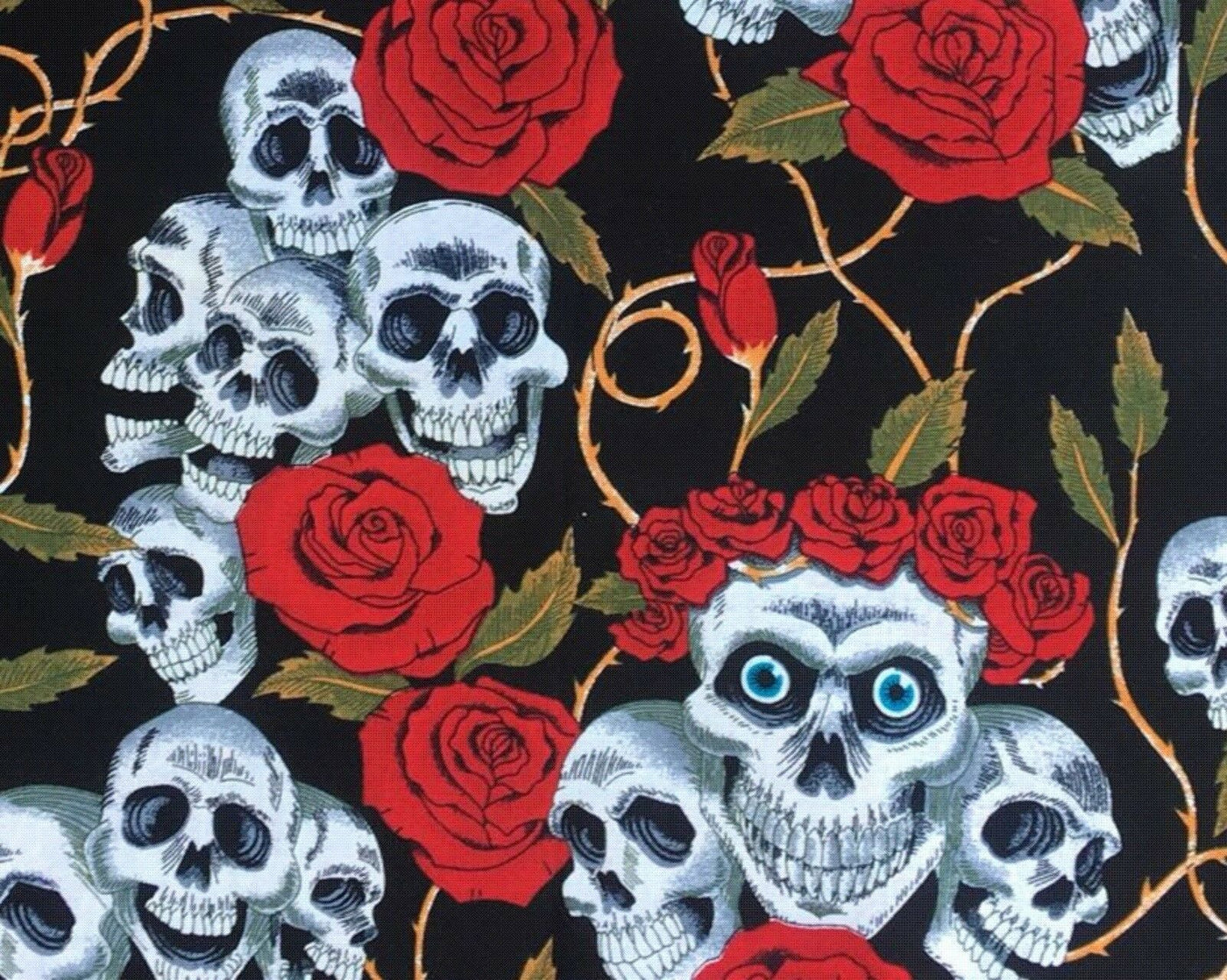 Day of the Dead Skulls Roses Bandana Head Band Scarf Biker Chemo Rose & Hubble