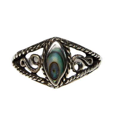 Paua Shell Abalone New Zealand Natural Ring 925 silver Size P