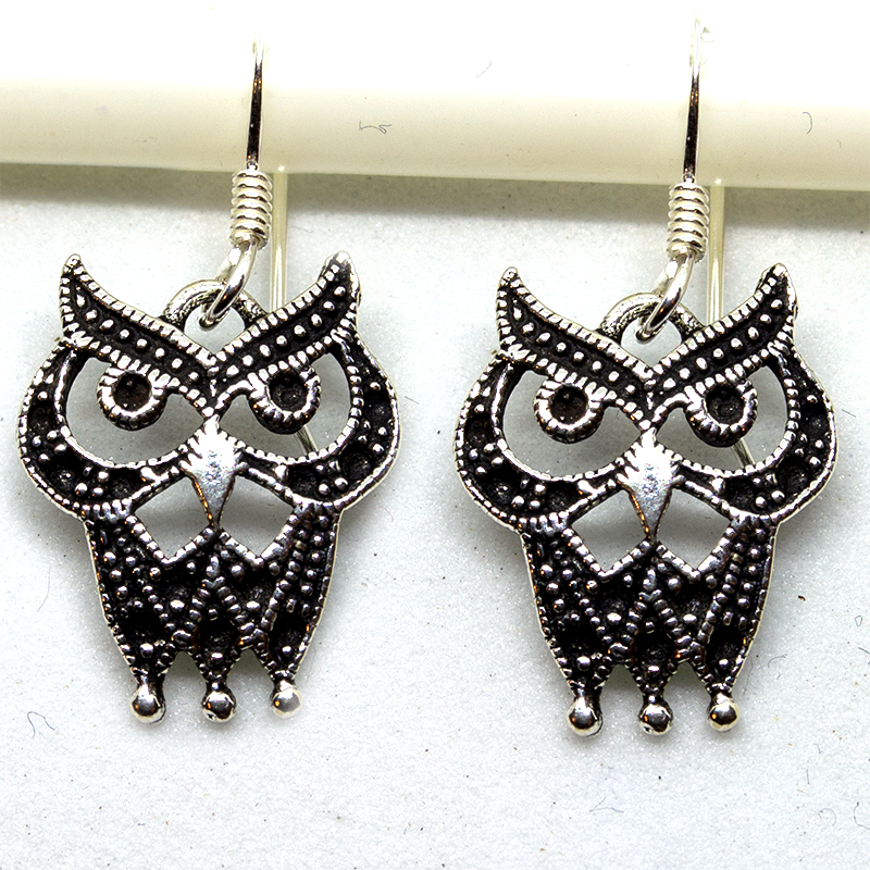 Cut-Out Owl Dropper earrings -  .925 sterling silver - marcasite