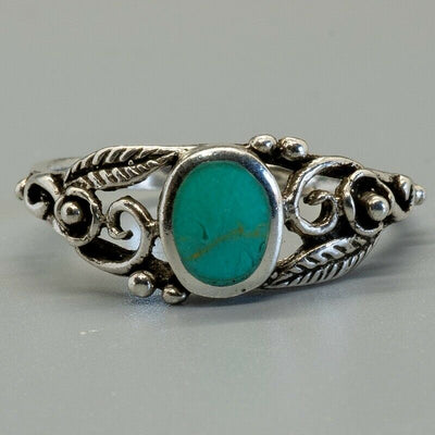 Turquoise Natural Gemstone Rose Leaf Bling Ring 925 sterling silver Sizes L-T