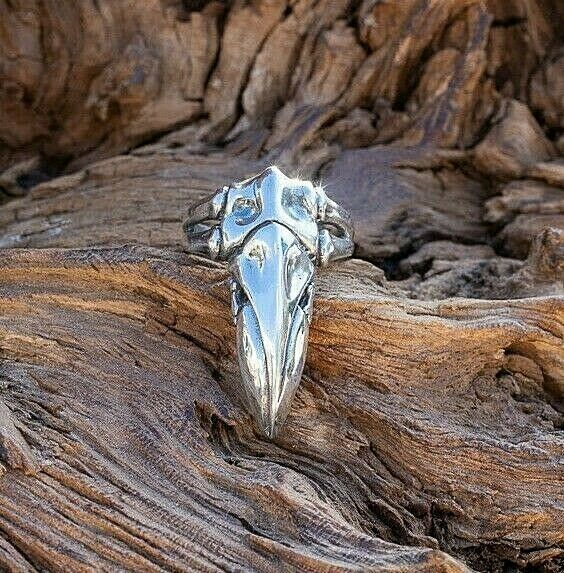 Odin's Raven Skull 925 silver Ring Crow Gothic Celtic Biker Viking Thor Wicca