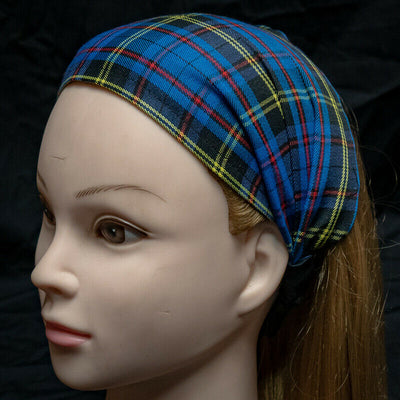 Blue Check Tartan Headband - 100% Polyester