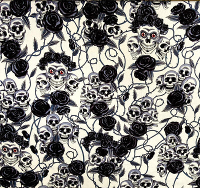 Black Royal Skull Rose Bandana - Rose & Hubble - 100% Cotton Fabric