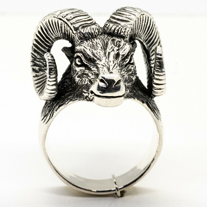 Ram Skull Ring .925  silver Biker Gothic Horns Aries Goat Sheep feeanddave