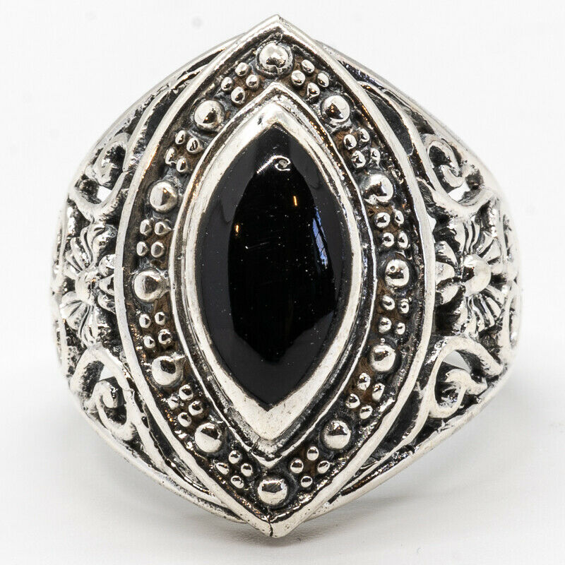 Onyx Natural Organic Gem Bling Ring 925 silver Size L-S Ladies feeanddave