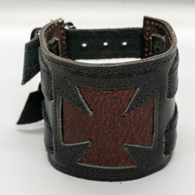 Leather Iron Cross wrist cuff wristband Protector Biker archery larp viking arm