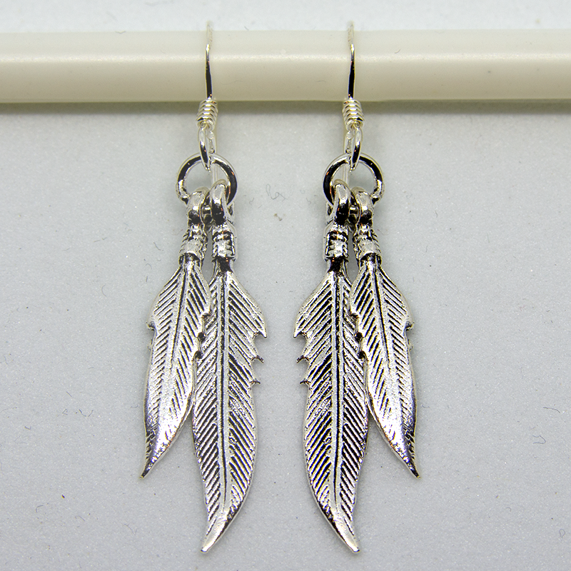 Feather Dropper earring 925 silver Celtic Spirit Dream Bird Biker feeanddave