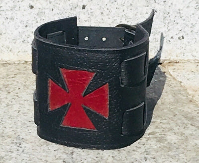 Iron Cross leather wrist cuff wristband Protector Biker metal Punk larp archery