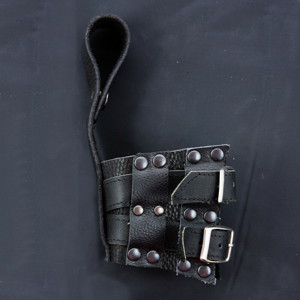 Black Double Buckle Leather Holster for a Buffalo Drinking Horn