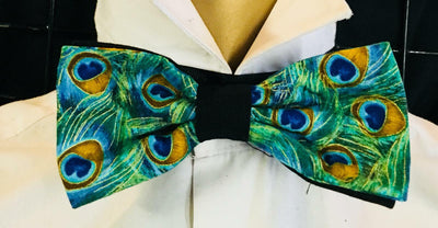 Peacock Eye Feather Pre-Tied Dickie Bow Tie Hair Prom Bowtie Hair feeanddave