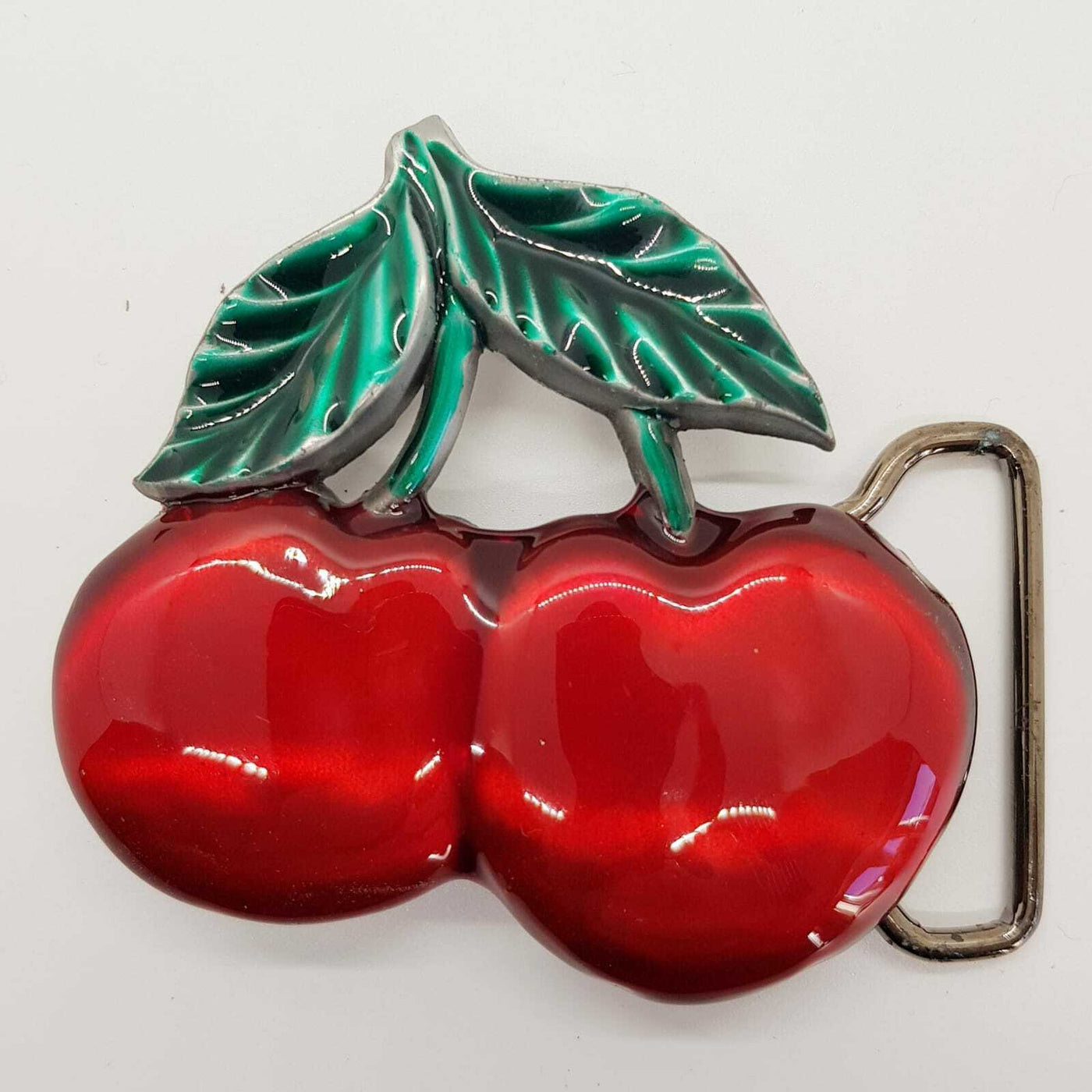 Pair of Cherry Enamel Belt Buckle Cherries Lucky 7 Retro Bandit Fruit