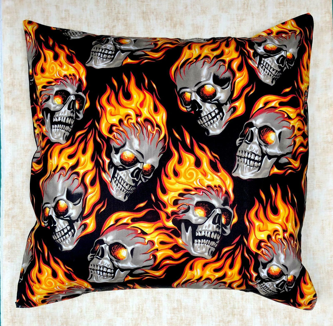 Skulls on Fire Designer Cushion Cover Case fits 18" x 18" Alexander Henry Cotton