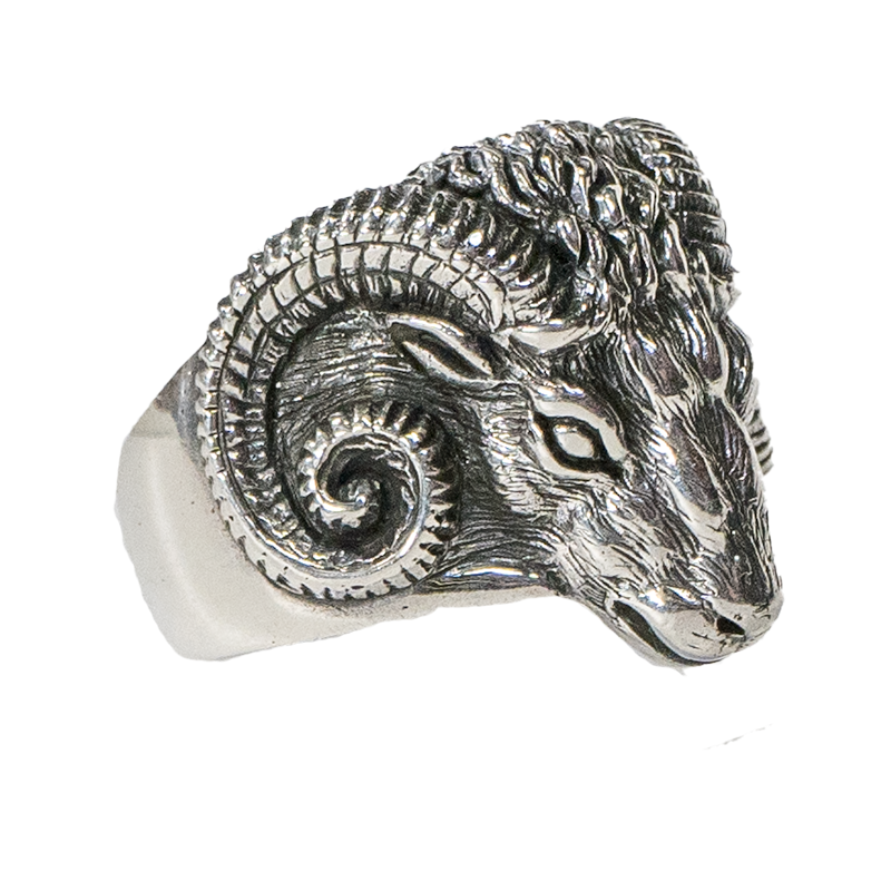 Ram Head Skull Ring .925 silver Zodiac Aries Goat Biker Gothic Sizes M - Z