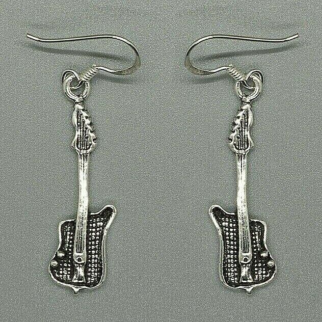 Guitar drop earrings 925 sterling silver droppers rock music novelty instrument