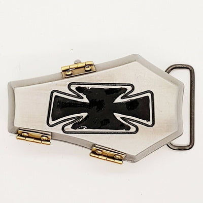 Coffin Belt Buckle - chrome and enamel