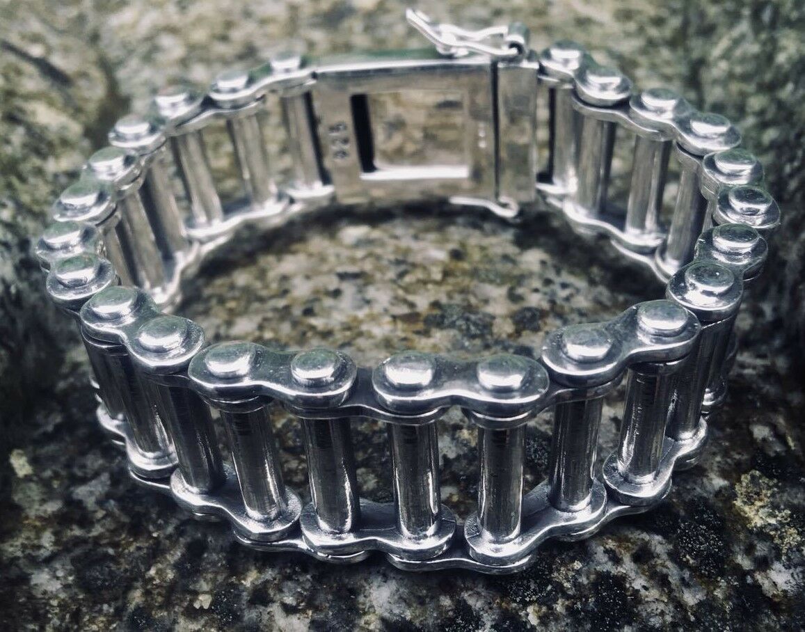 Replica Bike Chain Bracelet - 12mm - .925 sterling silver