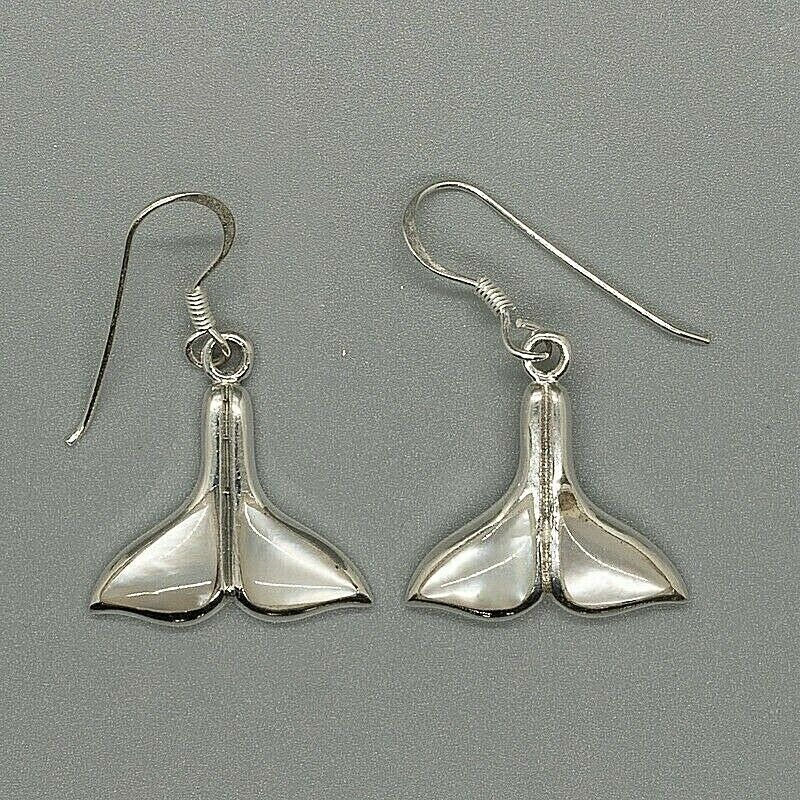 Whale Tail Mother of Pearl .925 solid sterling silver hook earrings
