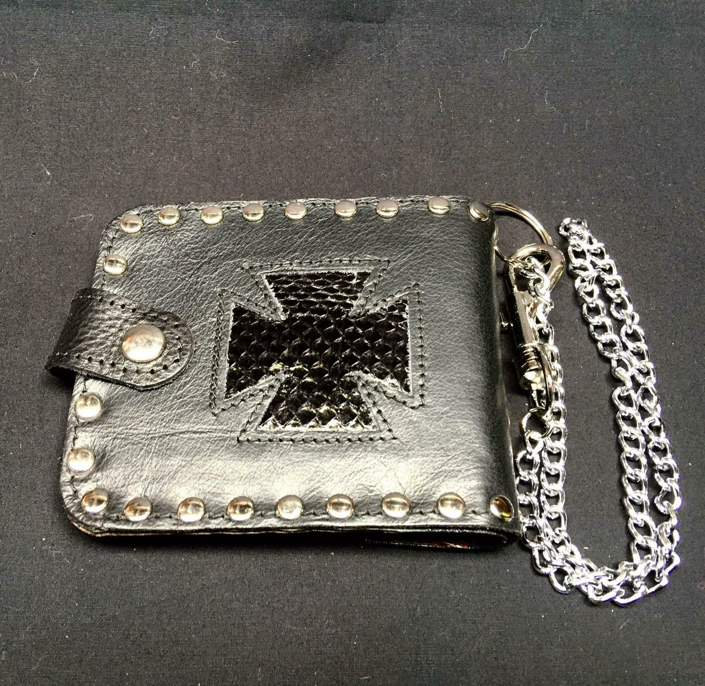 Iron Cross Genuine Snake Skin Leather Bi-fold Wallet