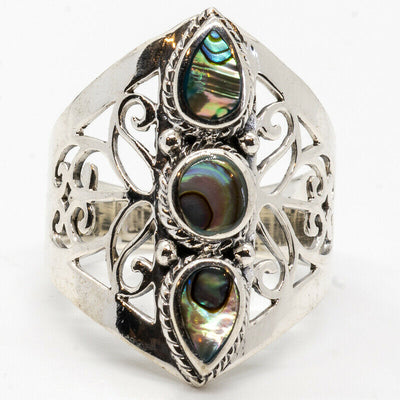 Ornate Abalone/Paua Shell Ring - .925 sterling silver