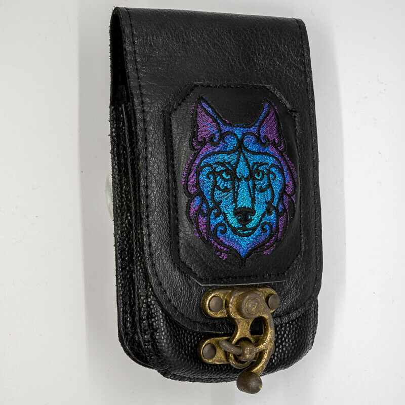 Leather Celtic Wolf Mobile Cell Phone Pouch Wallet Belt Loop Holster Biker