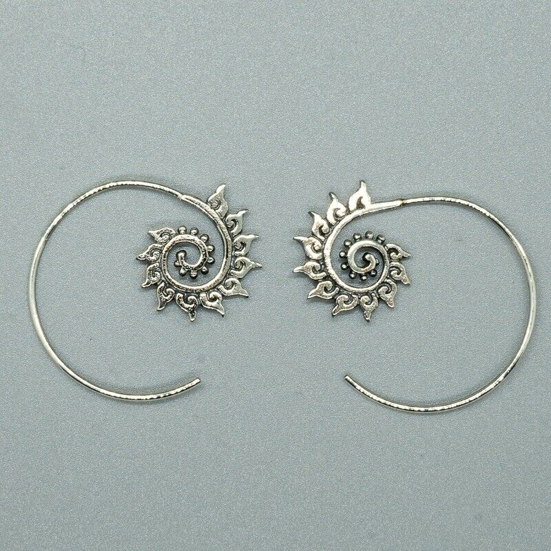 Sun Spiral Earring .925 Silver Gypsy Boho Tribal Ethnic Festival Jewellery
