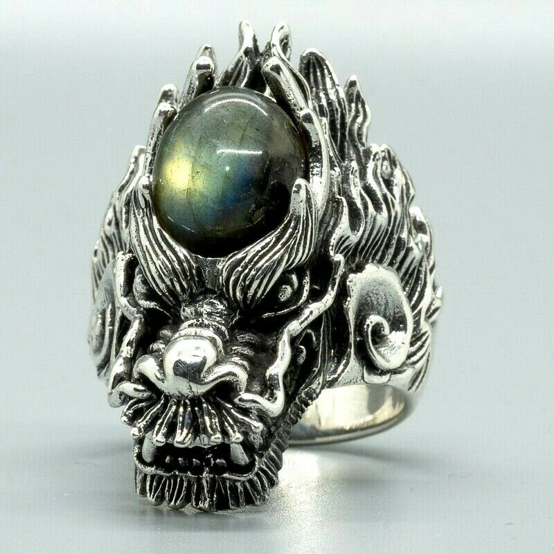 Silver Dragon Ring with Labradorite