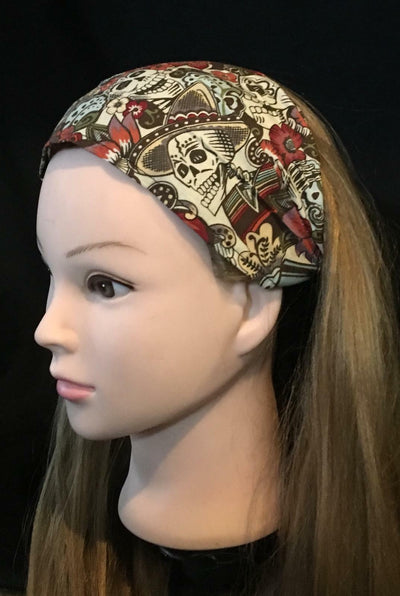 Day the Dead Hair Head Band Bandana Mexican Muertos Biker Folkloric Feeanddave