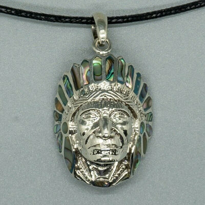 Indian Chief  Pendant - .925 Sterling Silver & Paua Abalone