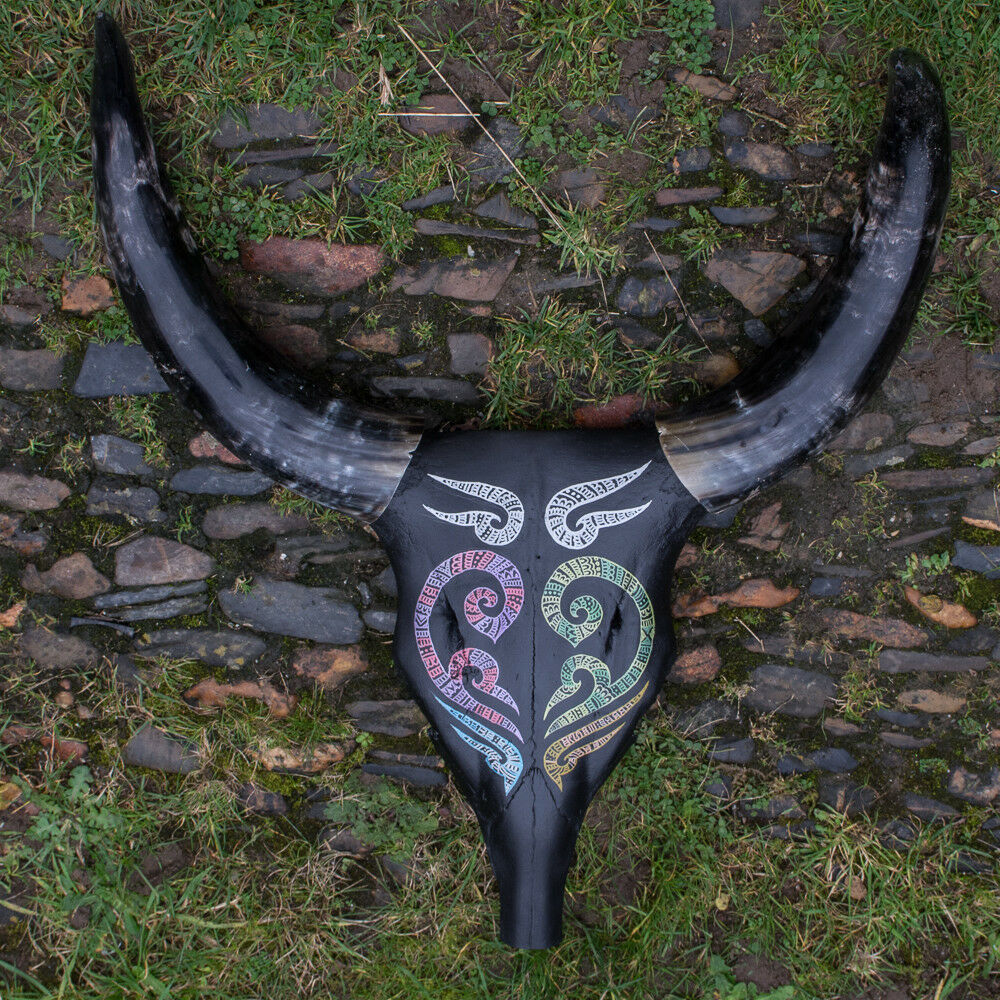 Hand Painted Buffalo Skull Horn Bone Original Tribal Celtic Art feeanddave