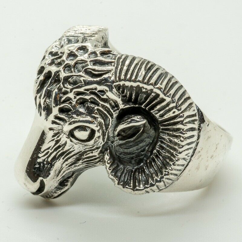 Ram Head Skull Ring .925 silver Zodiac Aries Goat Baphomet Biker Gothic Horns