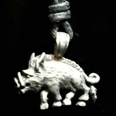 Wild Boar Pig Pendant Gothic Goth Biker Necklace on cord